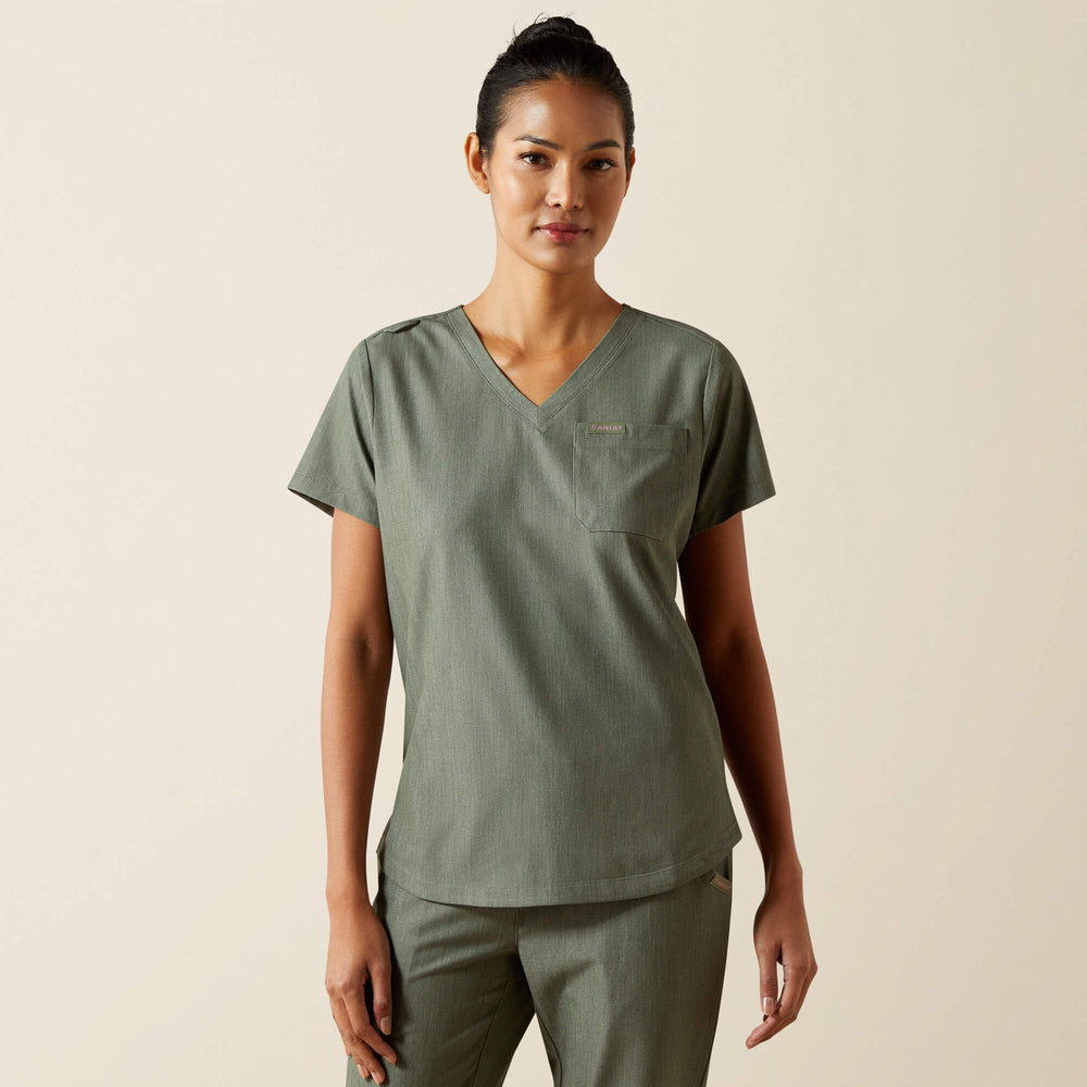 Beth Basic Scrub Top Women - OLIVE HEATHER
