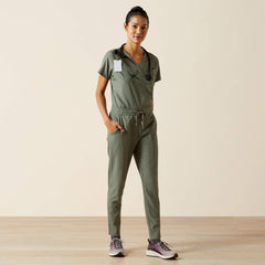 Beth Basic Scrub Top Women - OLIVE HEATHER
