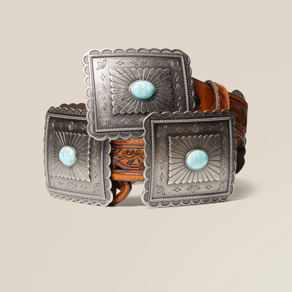 Turquoise Burst Concho Belt Women - TAN