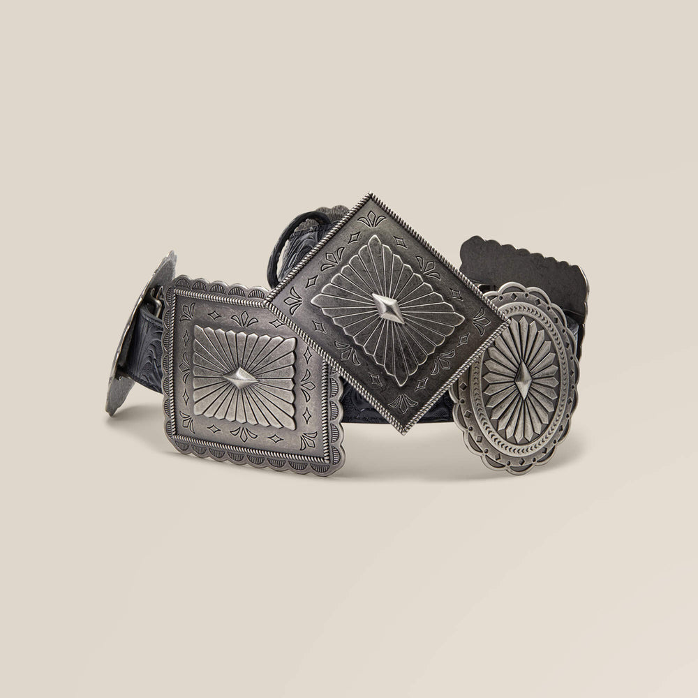 Oval and Rectangle Concho Belt Women - BLACK
