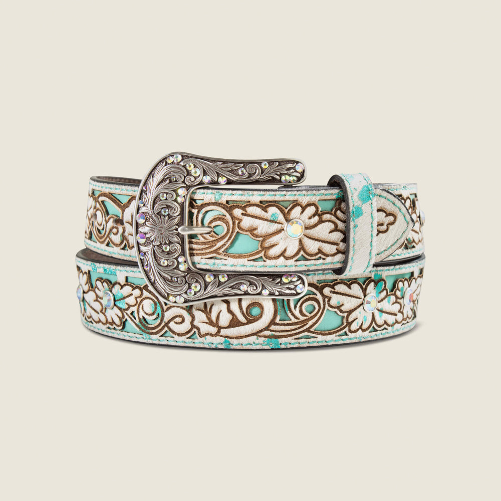 Hair-On Floral Belt Women - TURQUOISE