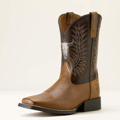 Stampede Wide Square Toe Western Boot Kids - DESERT BROWN/THUNDER BROWN