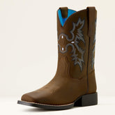 Tombstone Wide Square Toe Western Boot Kids - DISTRESSED BROWN