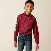 Team Logo Twill Classic Fit Shirt Kids - BURGUNDY/WHITE