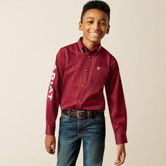 Team Logo Twill Classic Fit Shirt Kids - BURGUNDY/WHITE