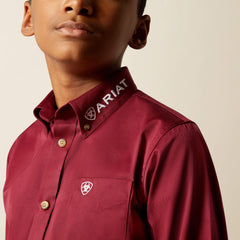 Team Logo Twill Classic Fit Shirt Kids - BURGUNDY/WHITE
