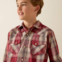 Retro Hawthorn Snap Shirt Kids - BRICK RED PLAID
