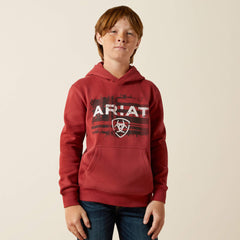 Ariat Liquid Stamp Flag Hoodie Kids - BRICK RED