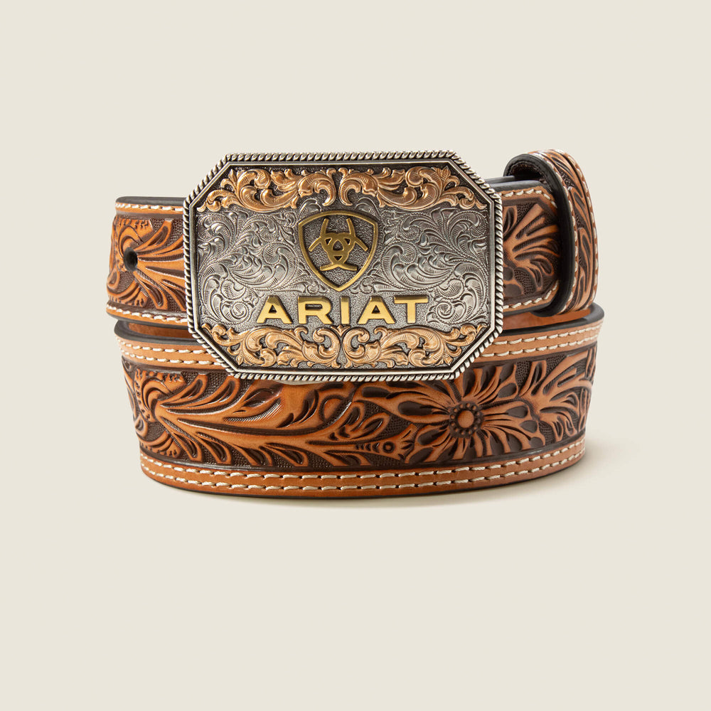 Floral Tooled Belt - TAN