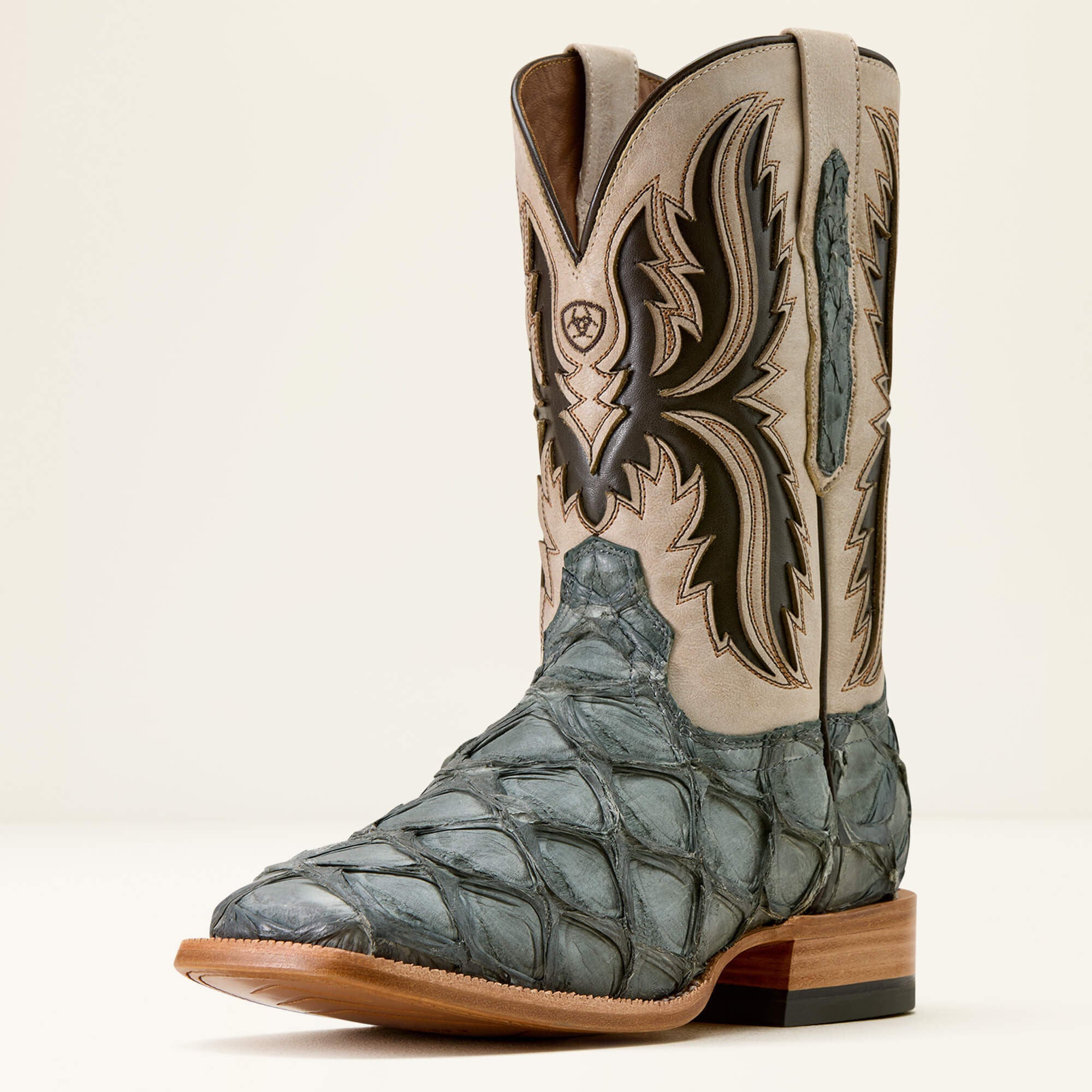 Ashwood Wide Square Toe Cowboy Boot Men - SKY BLUE PIRARUCU/SMOKEY CREAM