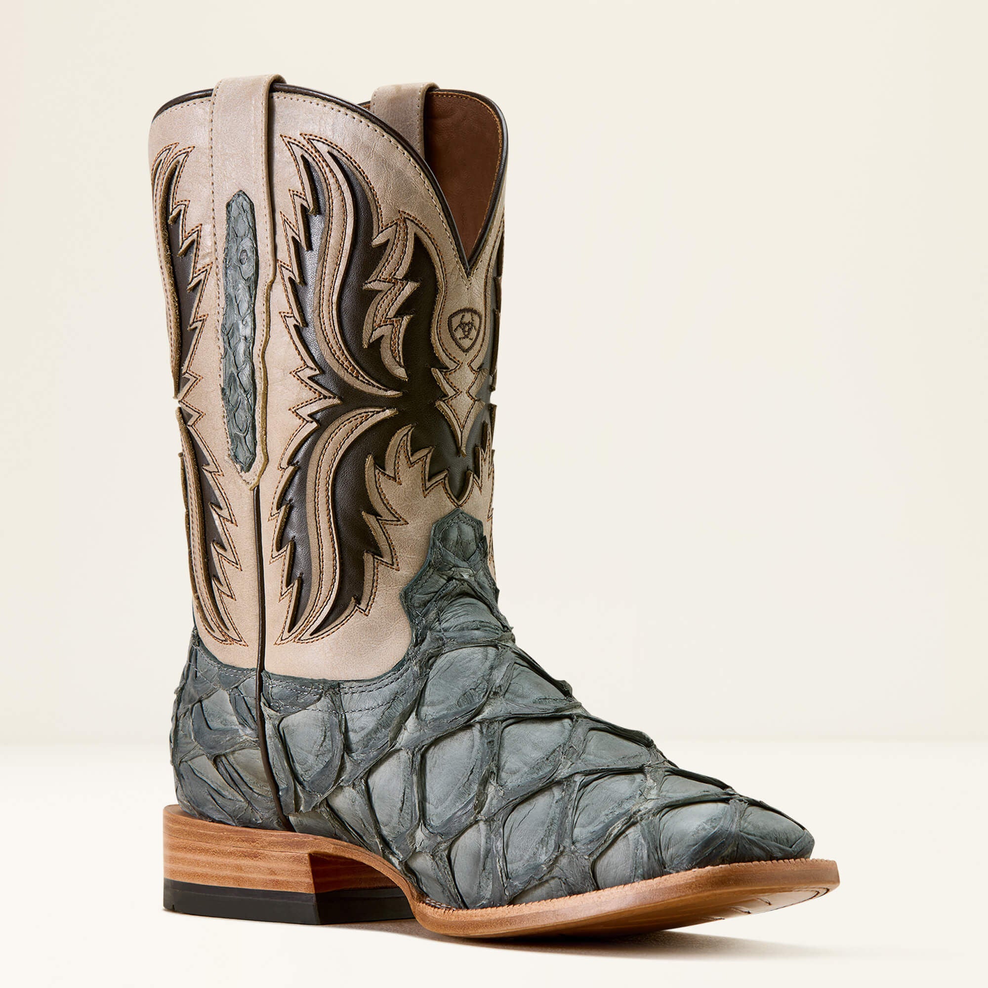 Ashwood Wide Square Toe Cowboy Boot Men - SKY BLUE PIRARUCU/SMOKEY CREAM