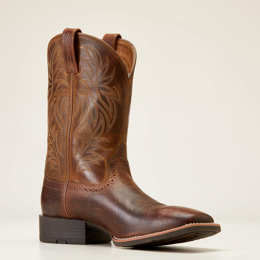 Sport Western Wide Square Toe Cowboy Boot Men - FIDDLE BROWN