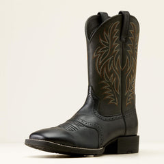Sport Western Wide Square Toe Cowboy Boot Men - BLACK DEERTAN