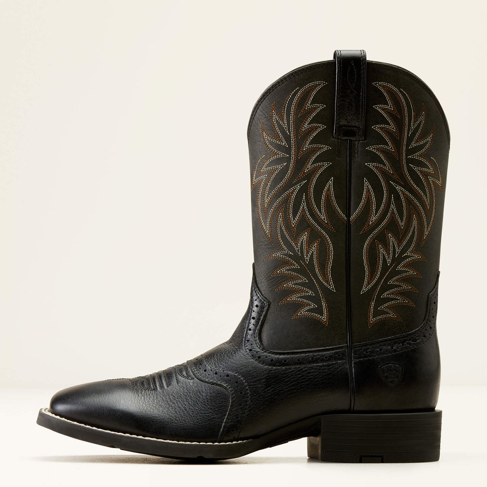 Sport Western Wide Square Toe Cowboy Boot Men - BLACK DEERTAN