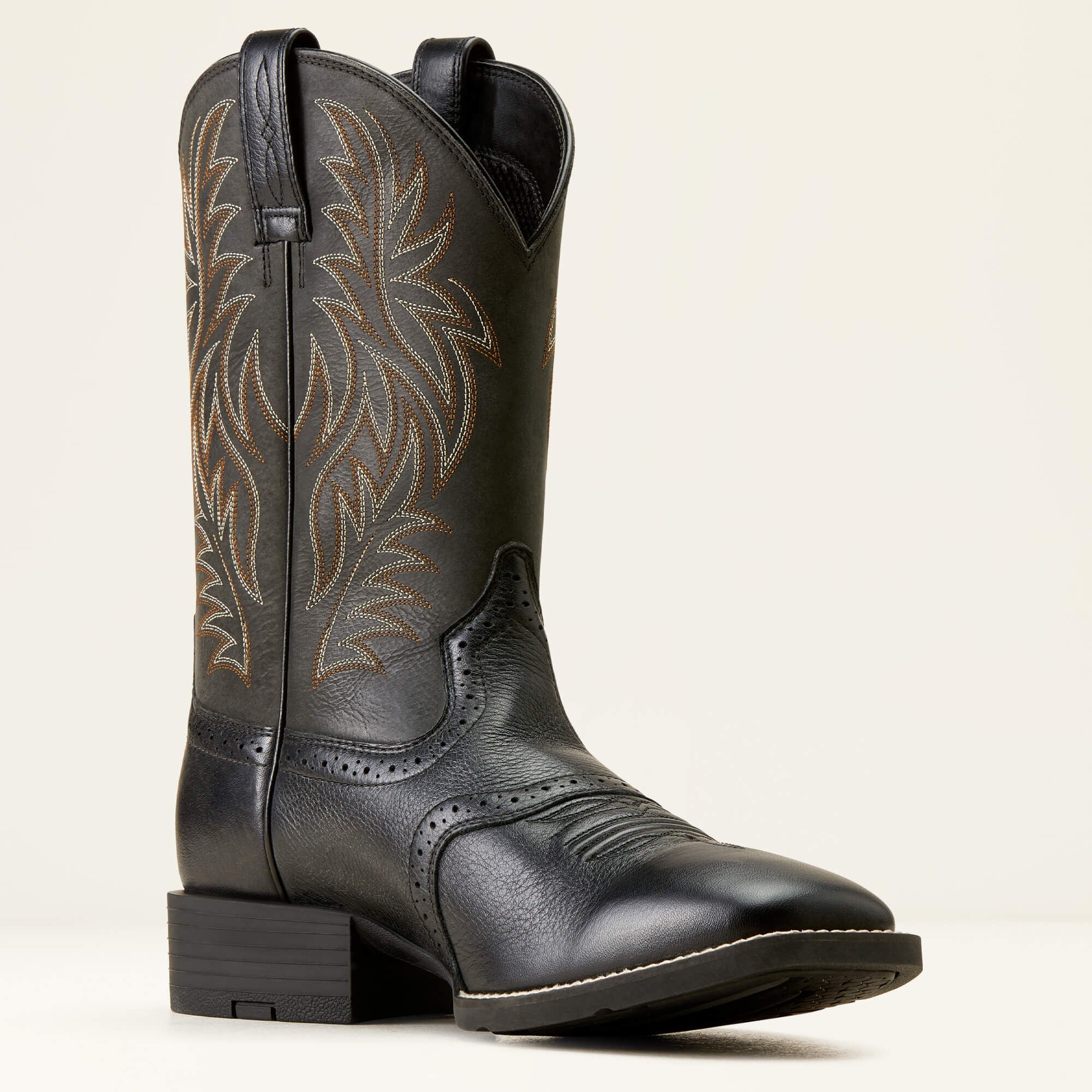 Sport Western Wide Square Toe Cowboy Boot Men - BLACK DEERTAN