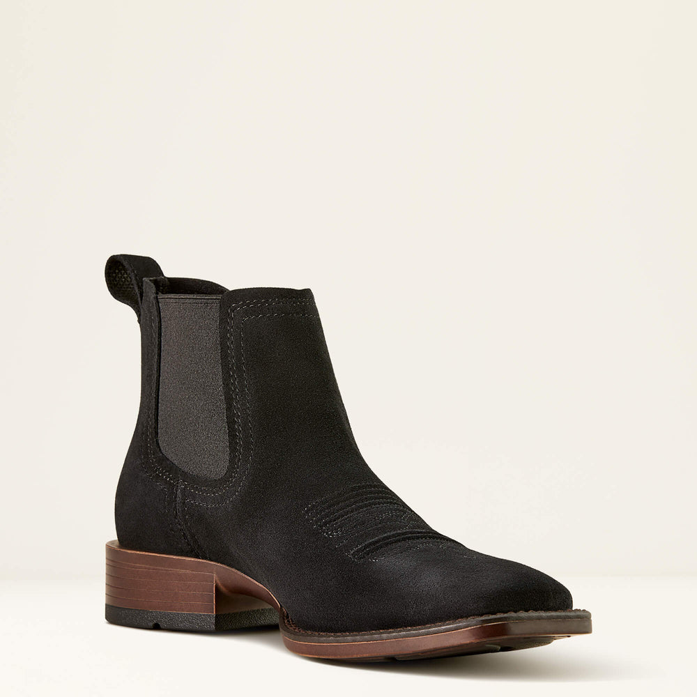 Booker Chelsea Wide Square Toe Western Boot Men - BLACK SUEDE