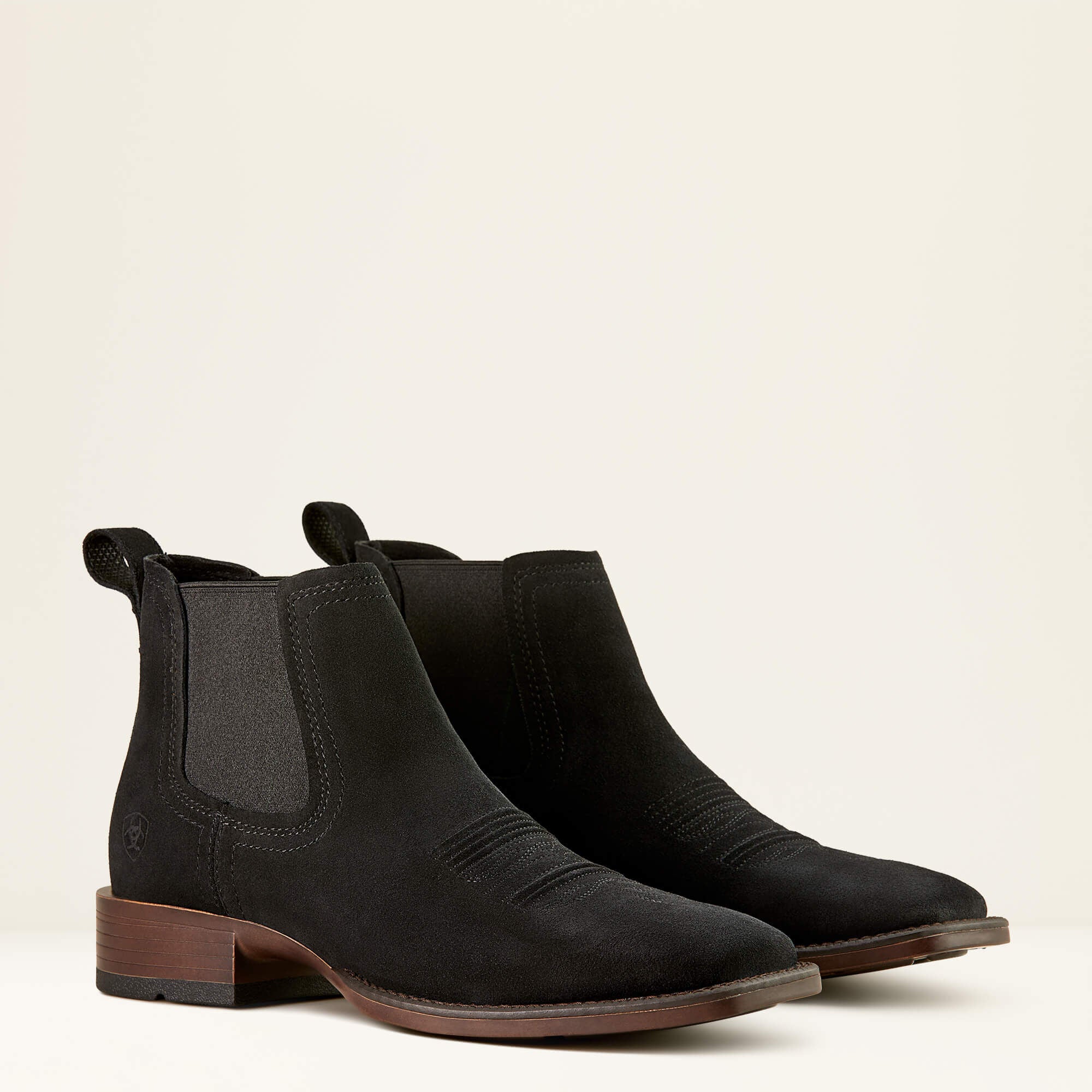 Booker Chelsea Wide Square Toe Western Boot Men - BLACK SUEDE