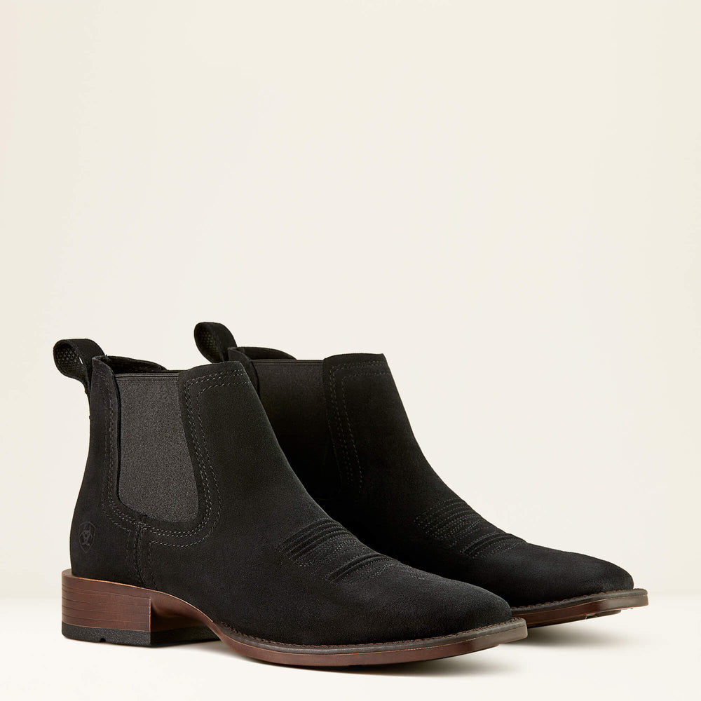 Booker Chelsea Wide Square Toe Western Boot Men - BLACK SUEDE