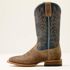 Gold Point Wide Square Toe Cowboy Boot Men - EARTH BROWN BISON/ROYAL BLUE