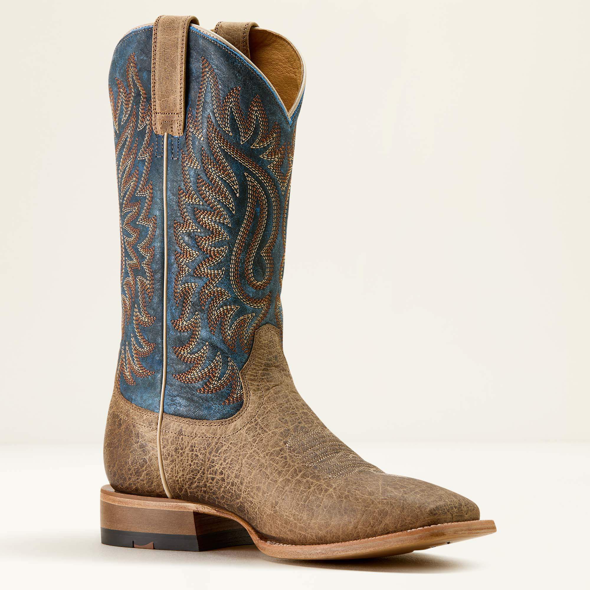 Gold Point Wide Square Toe Cowboy Boot Men - EARTH BROWN BISON/ROYAL BLUE