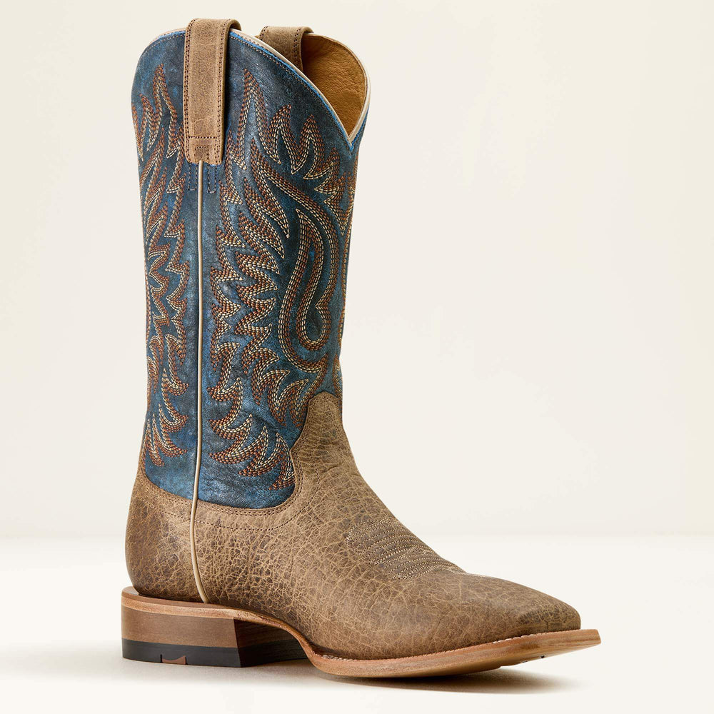 Gold Point Wide Square Toe Cowboy Boot Men - EARTH BROWN BISON/ROYAL BLUE