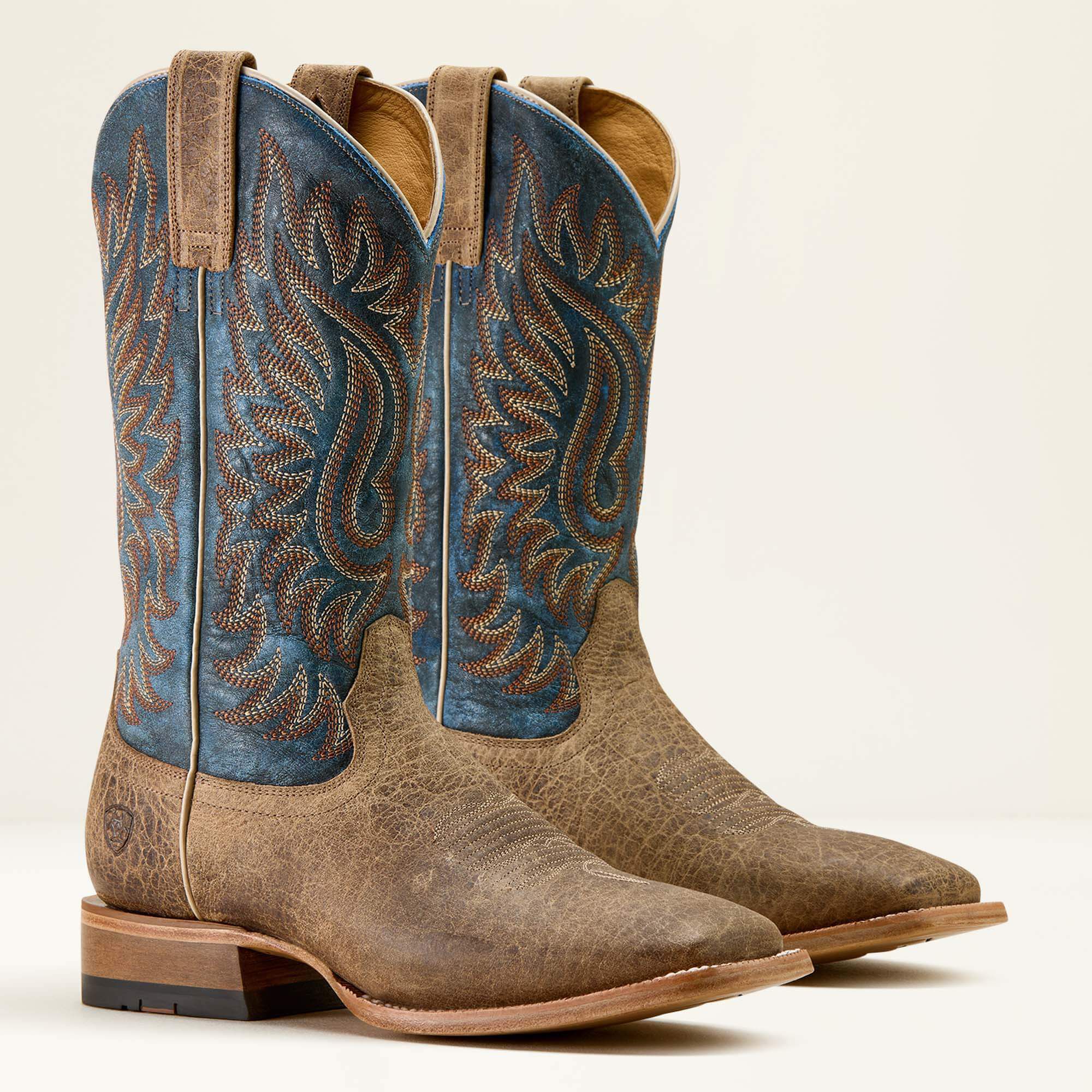 Gold Point Wide Square Toe Cowboy Boot Men - EARTH BROWN BISON/ROYAL BLUE