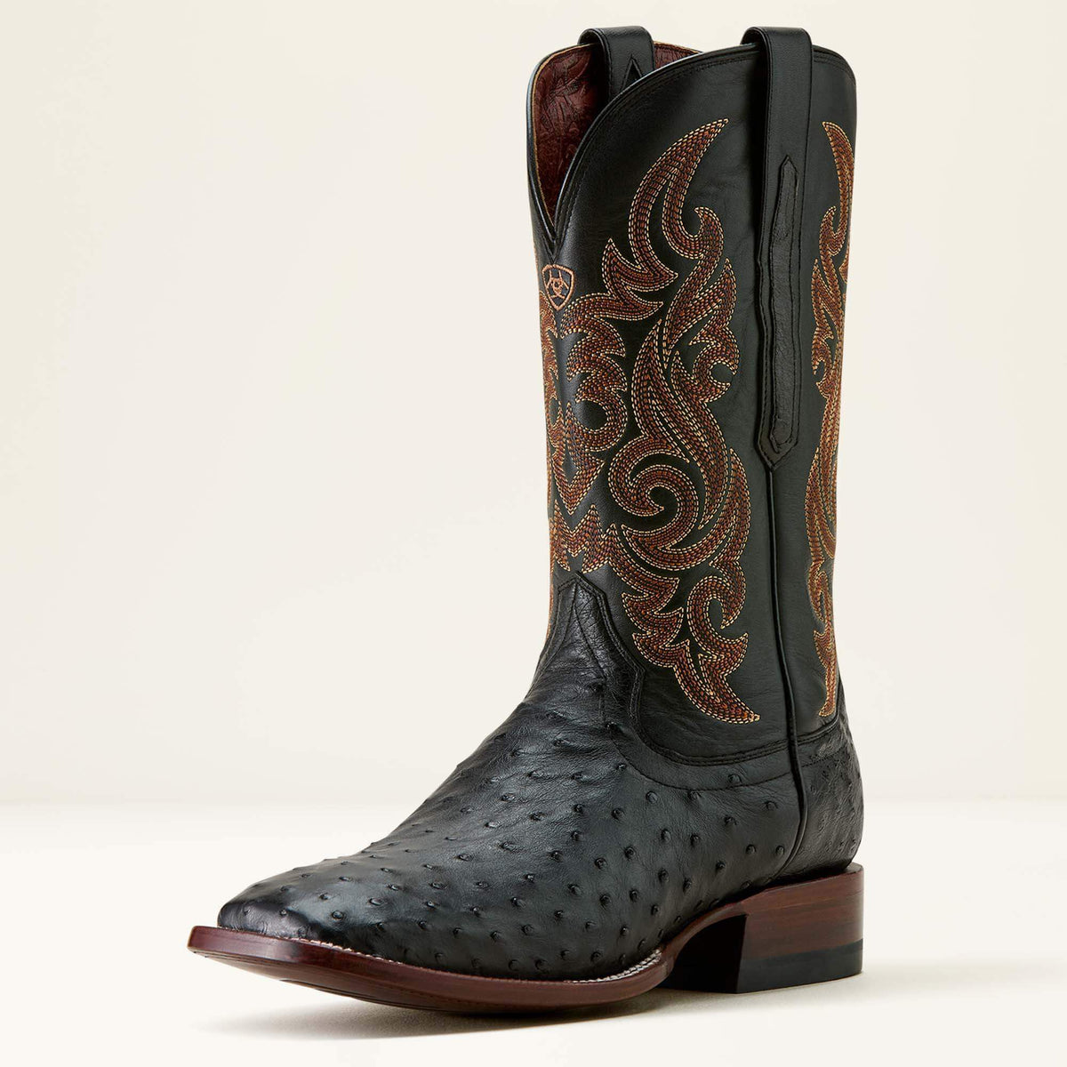 Classic Cash Wide Square Toe Western Boot Men - BLACK FULL QUILL OSTRICH/MIDNIGHT BLACK