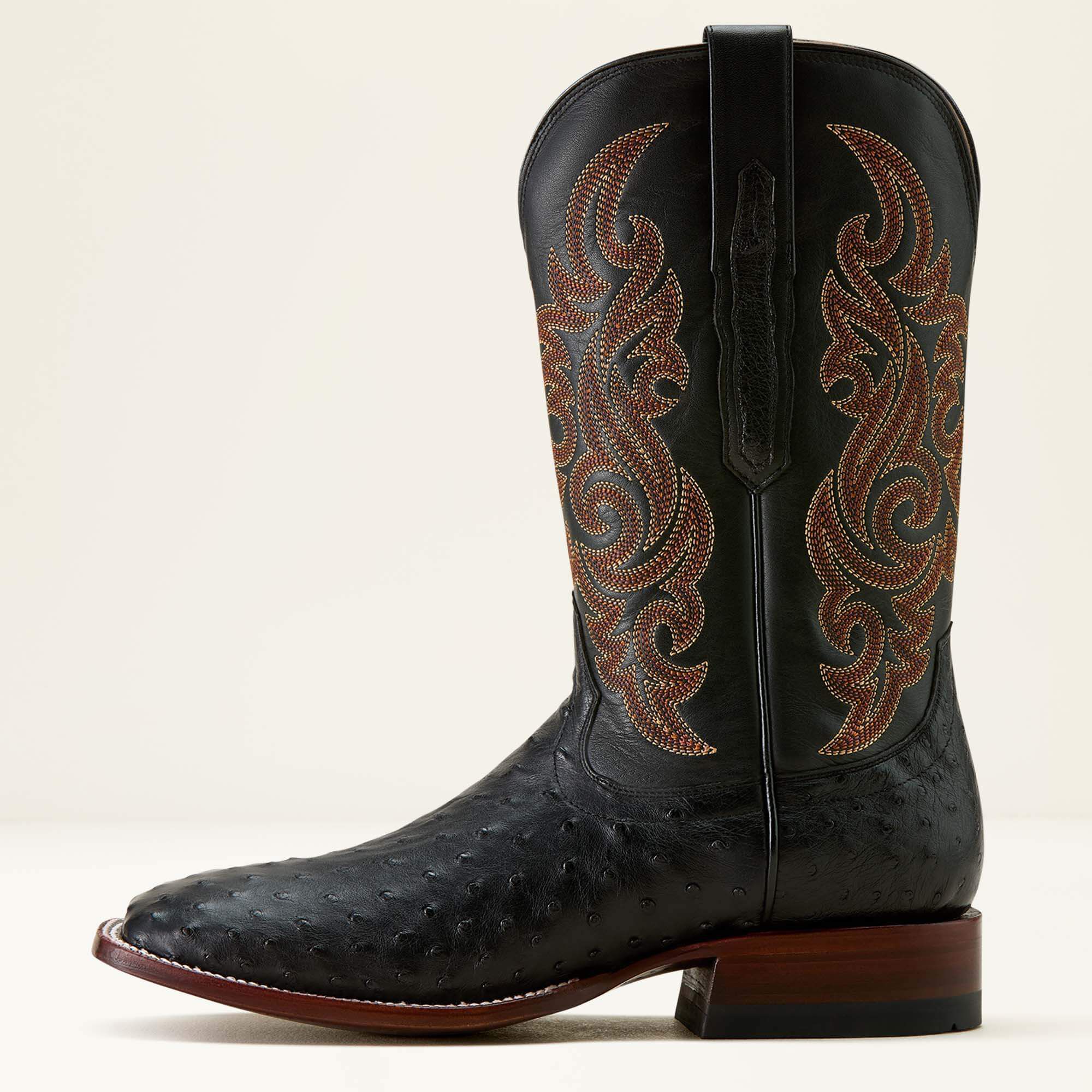 Classic Cash Wide Square Toe Western Boot Men - BLACK FULL QUILL OSTRICH/MIDNIGHT BLACK