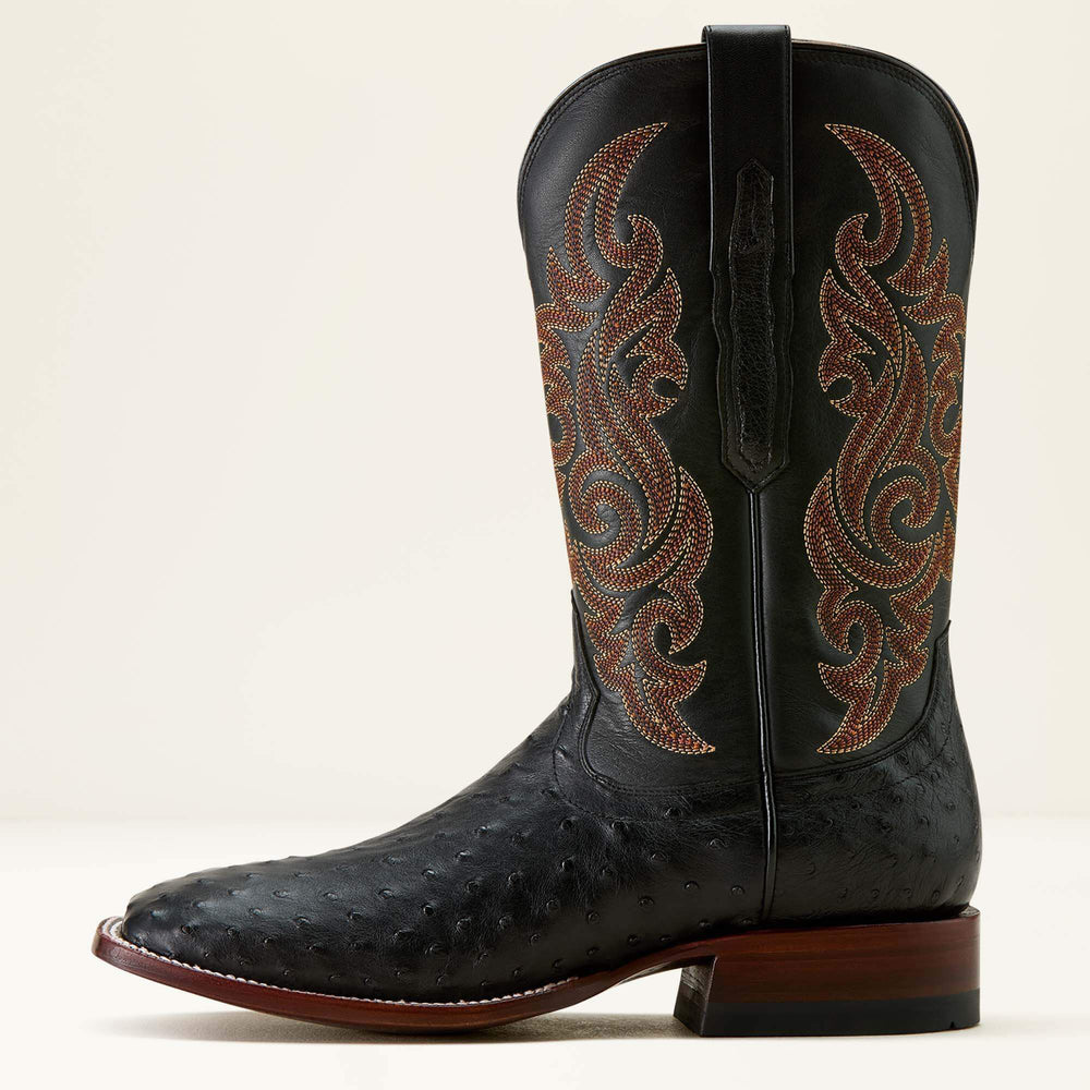 Classic Cash Wide Square Toe Western Boot Men - BLACK FULL QUILL OSTRICH/MIDNIGHT BLACK