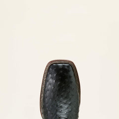 Classic Cash Wide Square Toe Western Boot Men - BLACK FULL QUILL OSTRICH/MIDNIGHT BLACK