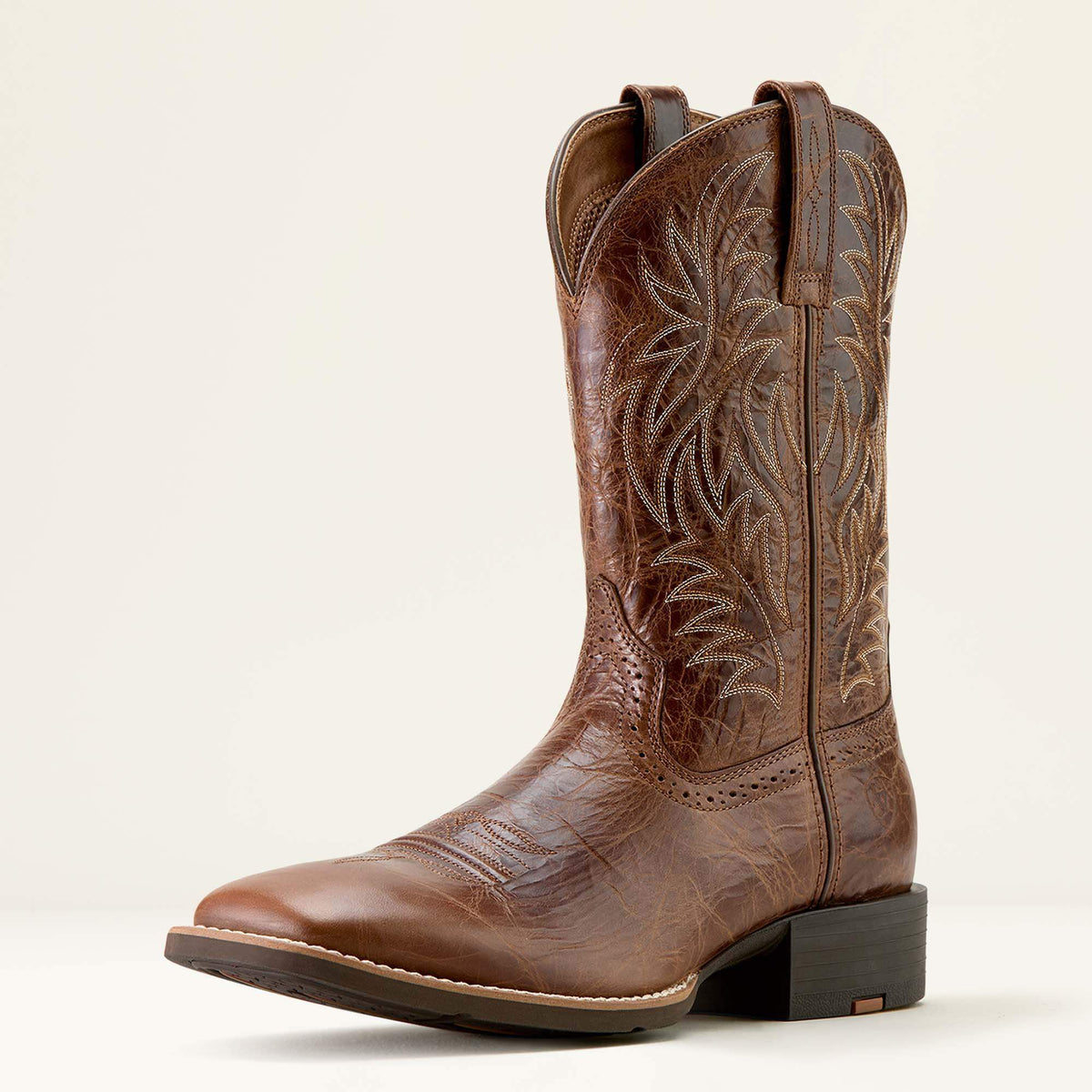 Sport Western Wide Square Toe Cowboy Boot Men - DARK TAN