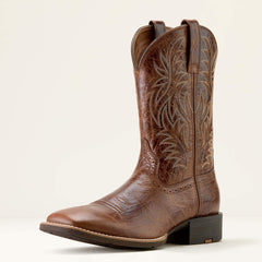 Sport Western Wide Square Toe Cowboy Boot Men - DARK TAN