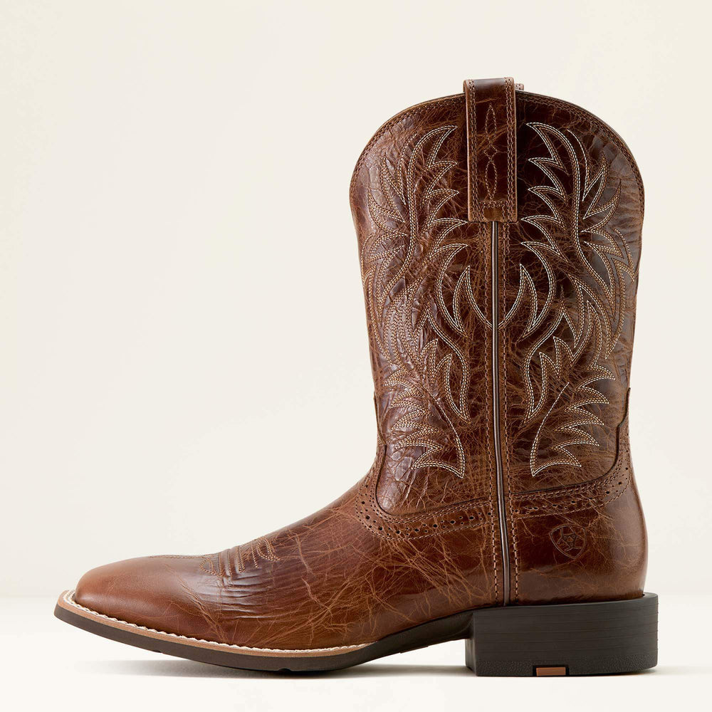 Sport Western Wide Square Toe Cowboy Boot Men - DARK TAN