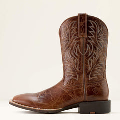 Sport Western Wide Square Toe Cowboy Boot Men - DARK TAN