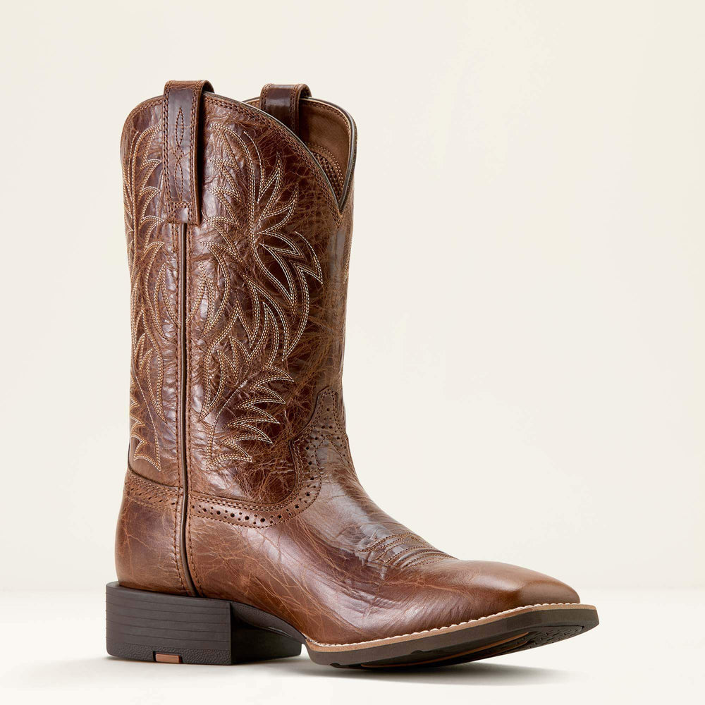 Sport Western Wide Square Toe Cowboy Boot Men - DARK TAN