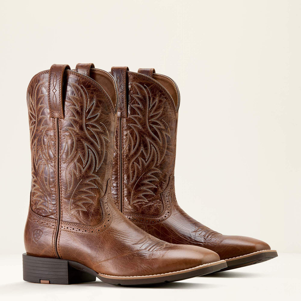 Sport Western Wide Square Toe Cowboy Boot Men - DARK TAN