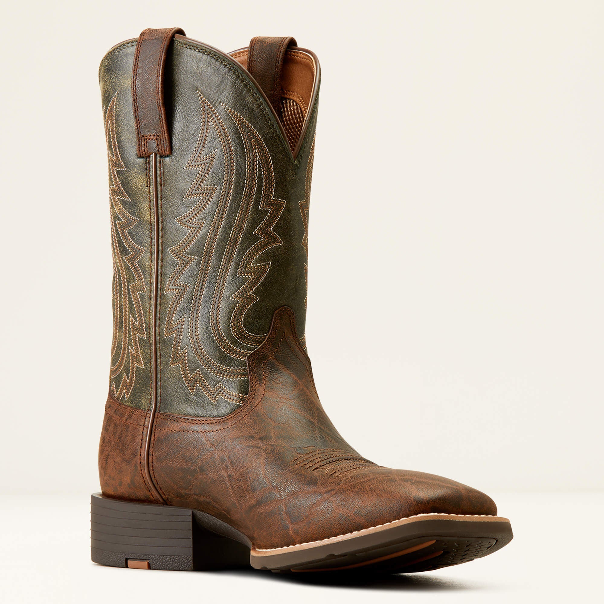 Sport Big Country Wide Square Toe Cowboy Boot Men - MAHOGANY ELEPHANT PRINT/FOREST GREEN