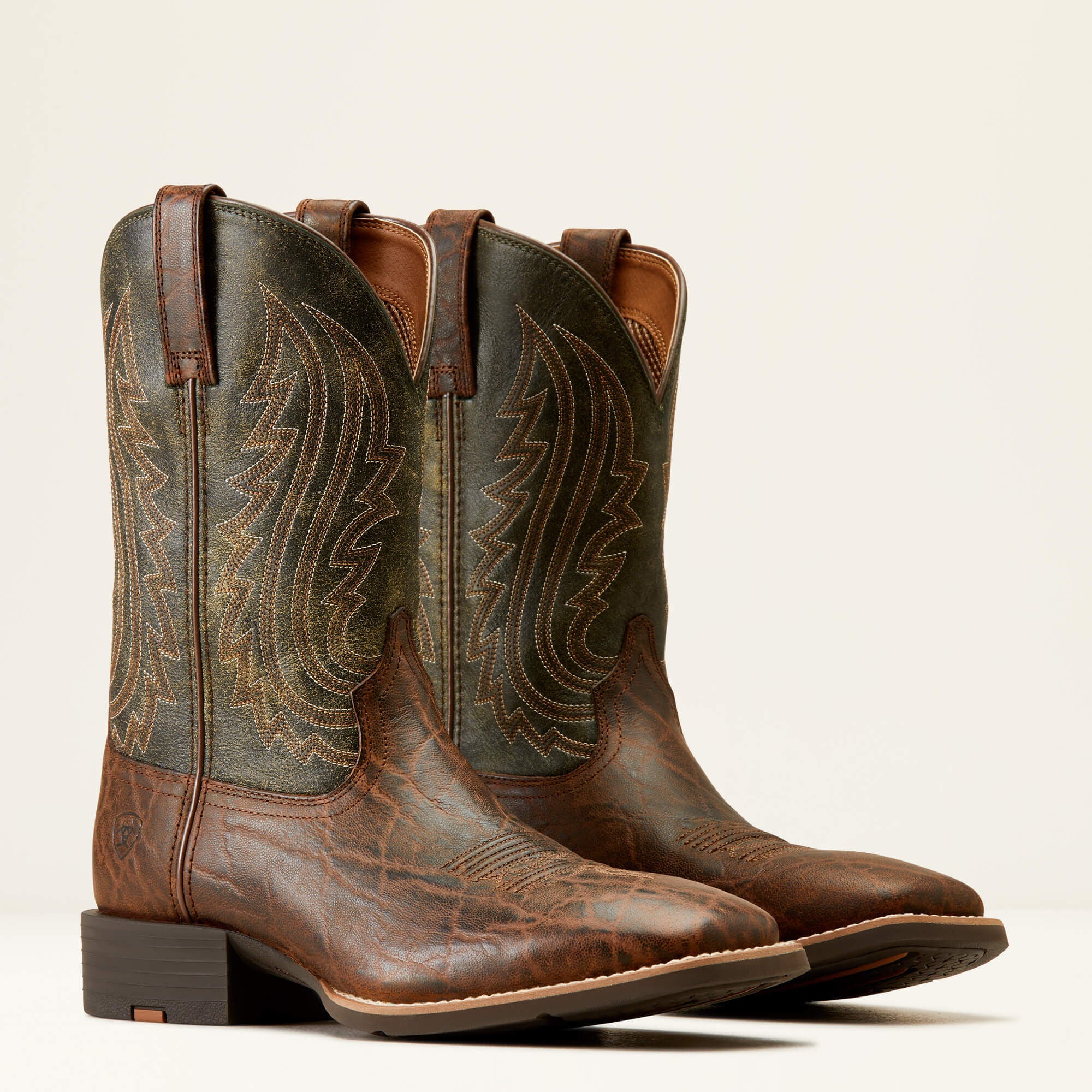 Sport Big Country Wide Square Toe Cowboy Boot Men - MAHOGANY ELEPHANT PRINT/FOREST GREEN