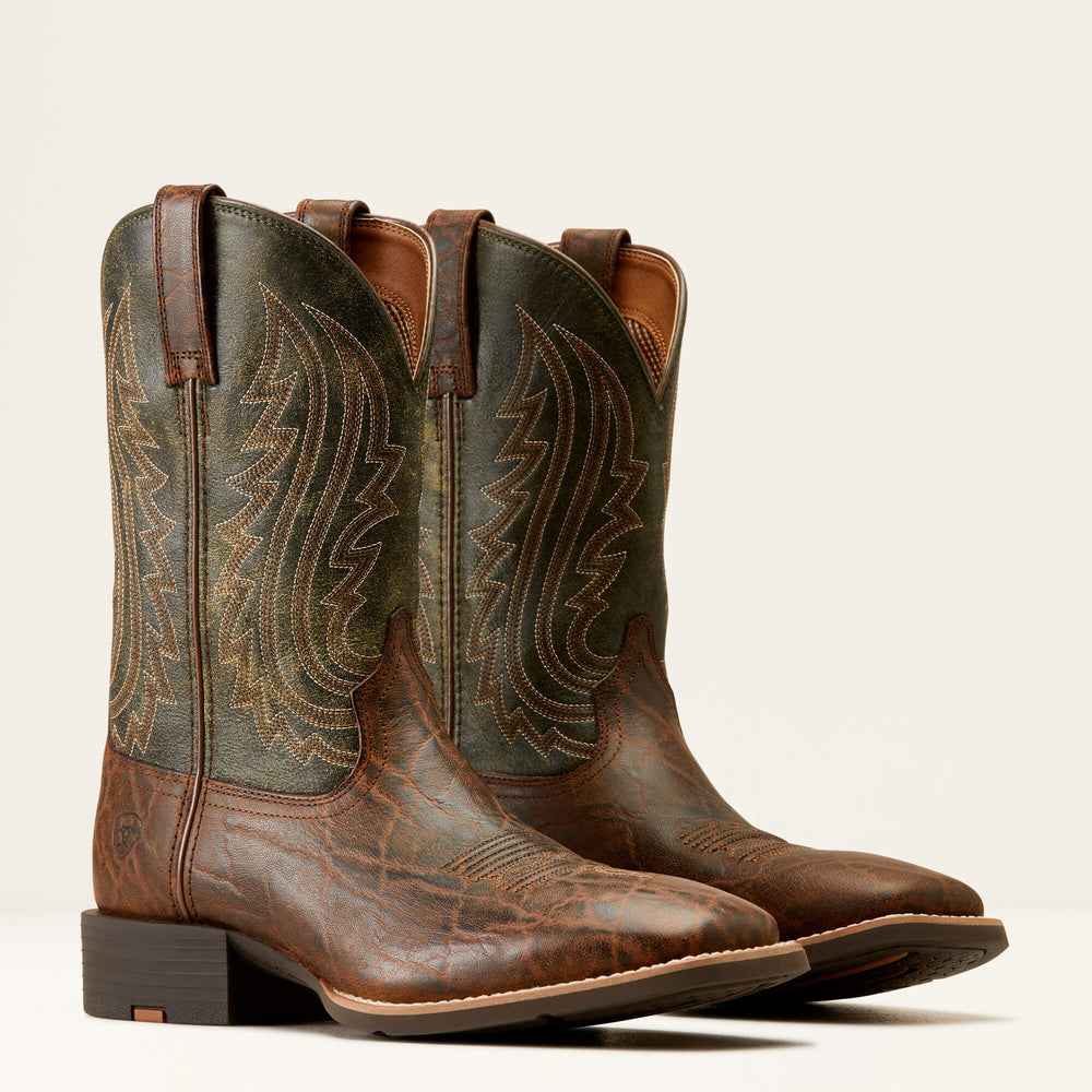 Sport Big Country Wide Square Toe Cowboy Boot Men - MAHOGANY ELEPHANT PRINT/FOREST GREEN