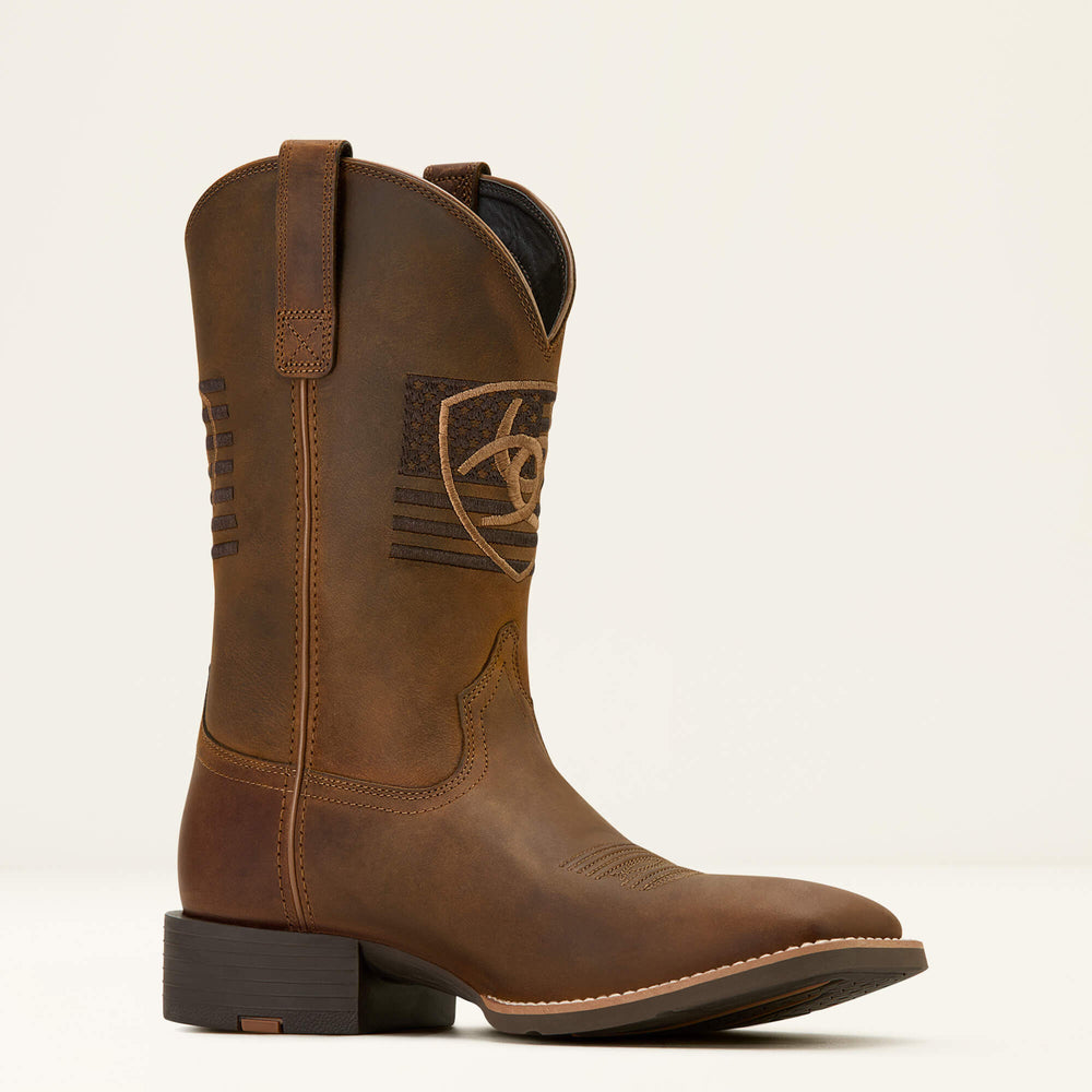 Sport Freedom Wide Square Toe Cowboy Boot Men - DISTRESSED BROWN