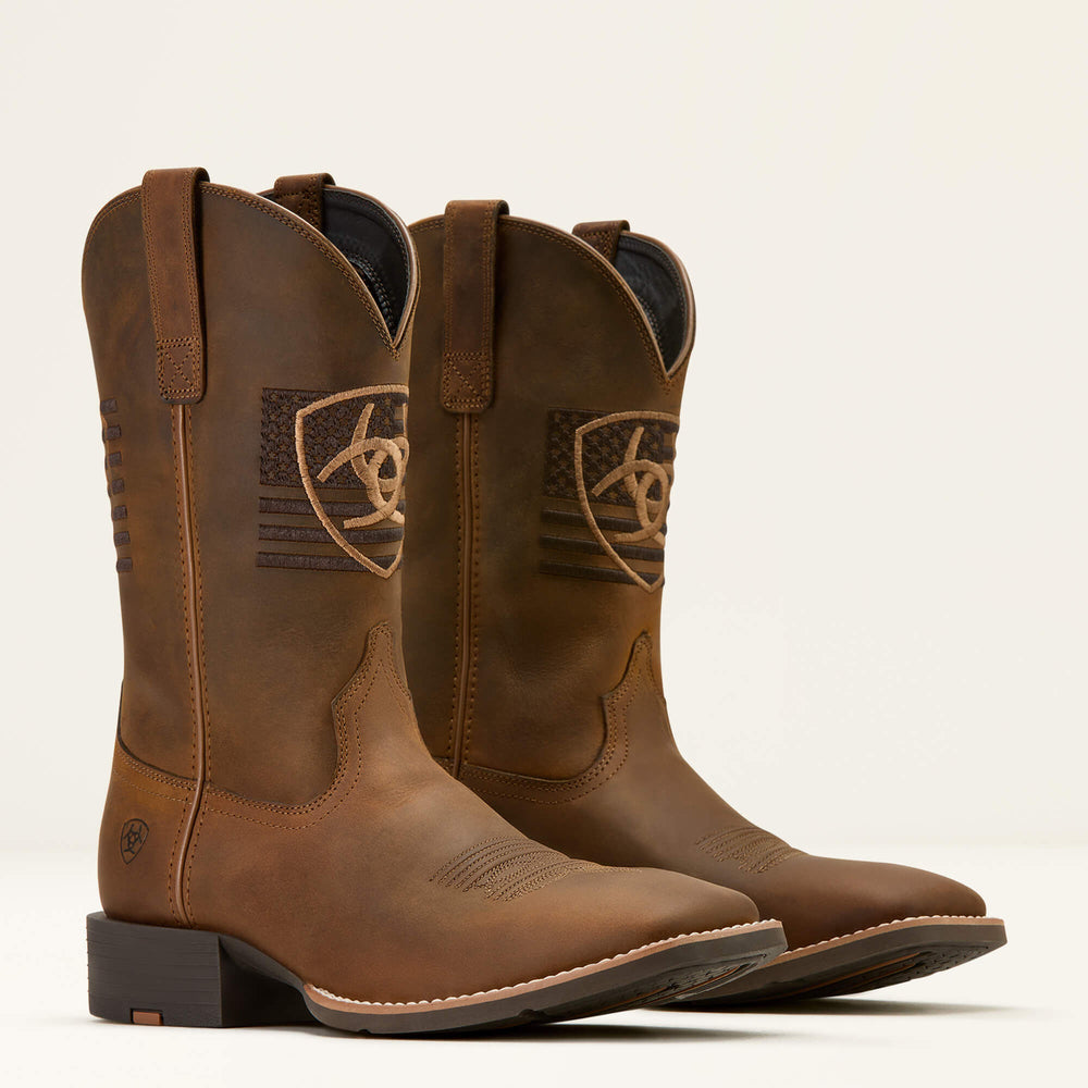 Sport Freedom Wide Square Toe Cowboy Boot Men - DISTRESSED BROWN