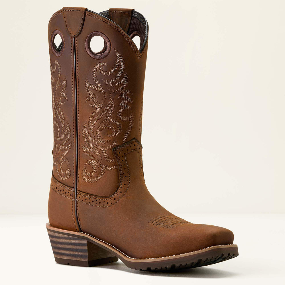 Hybrid Roughstock Square Toe Cowboy Boot Men - DISTRESSED BROWN
