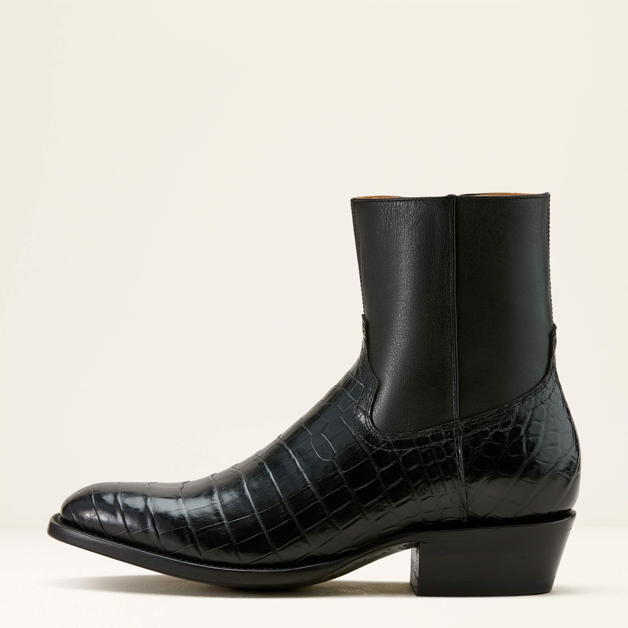 Bench Made Brewer Western Boot Men - JET BLACK NILE CROC/MIDNIGHT BLACK