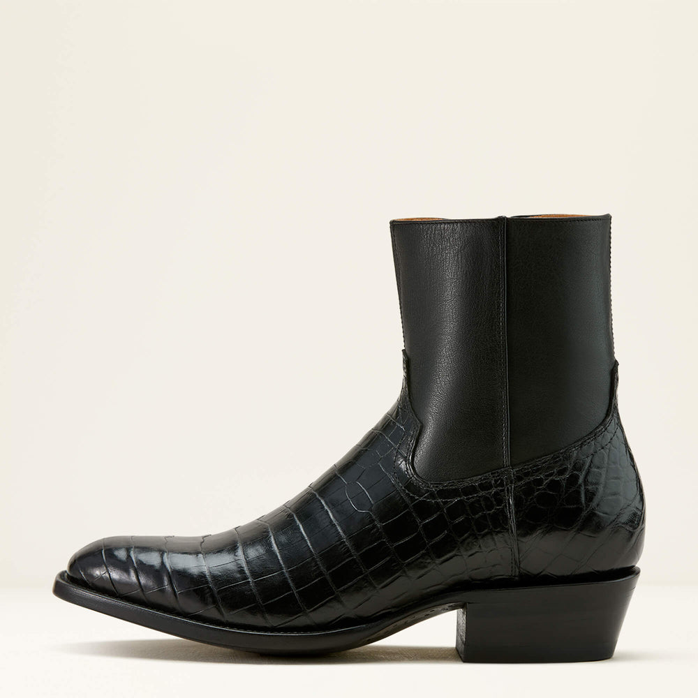 Bench Made Brewer Western Boot Men - JET BLACK NILE CROC/MIDNIGHT BLACK