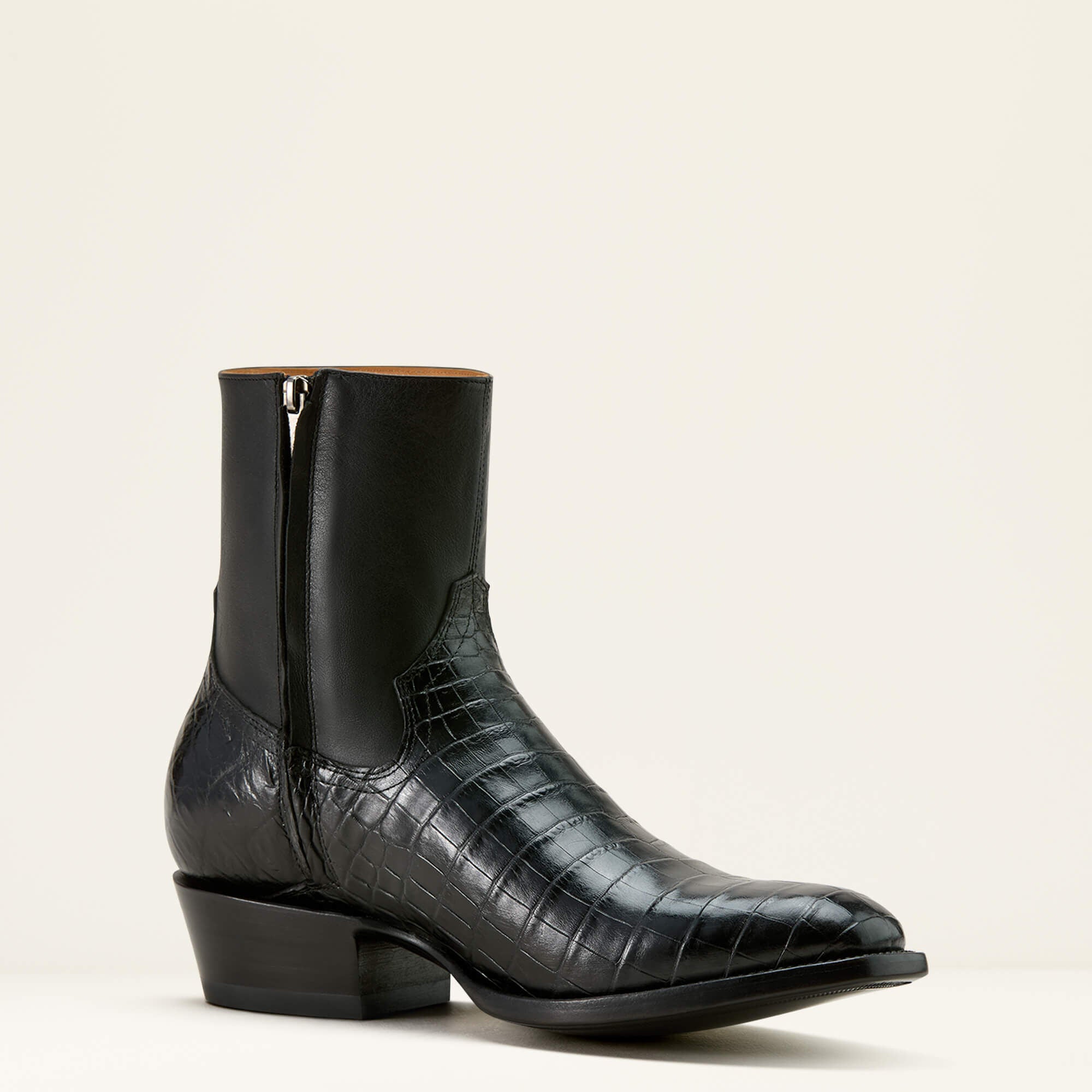 Bench Made Brewer Western Boot Men - JET BLACK NILE CROC/MIDNIGHT BLACK