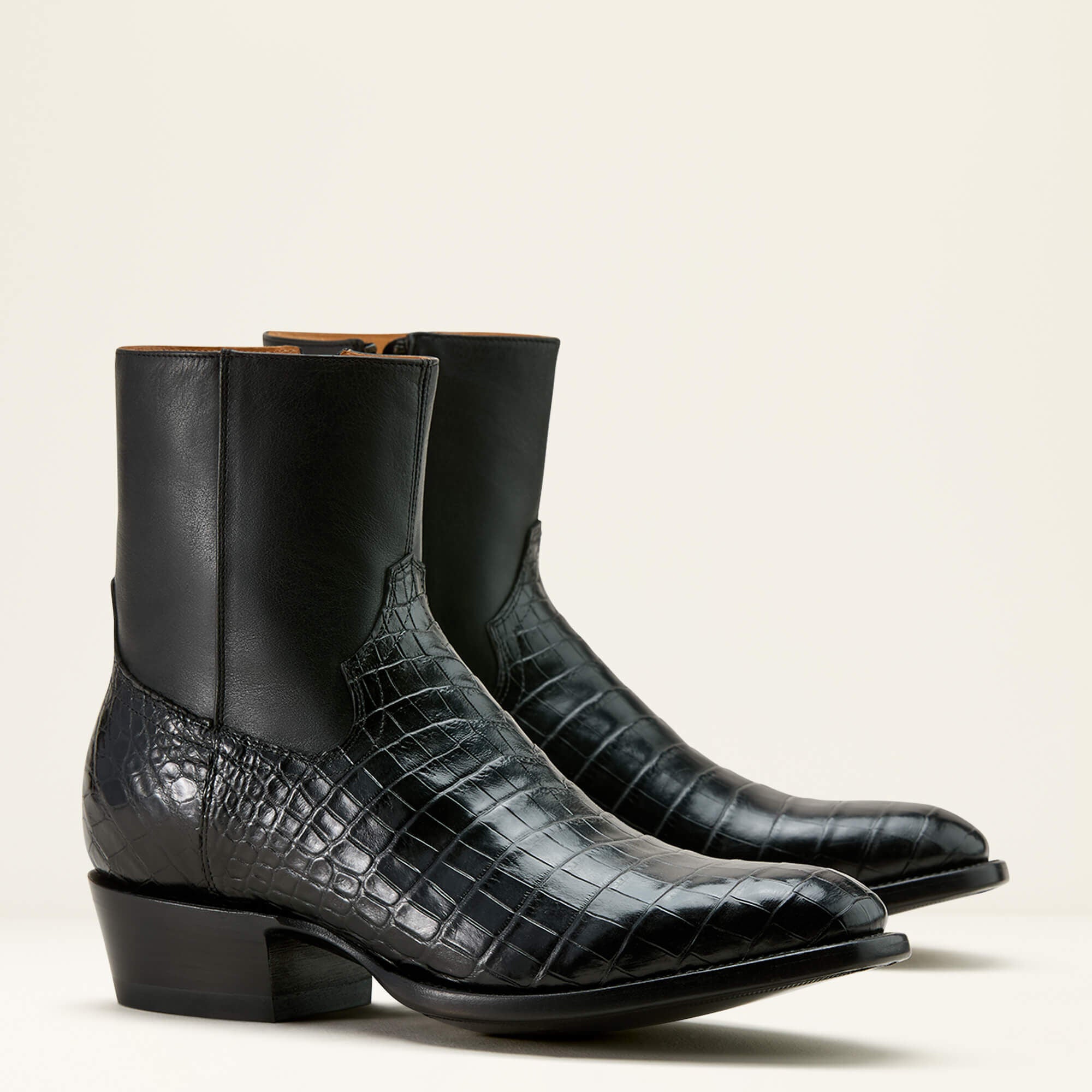Bench Made Brewer Western Boot Men - JET BLACK NILE CROC/MIDNIGHT BLACK