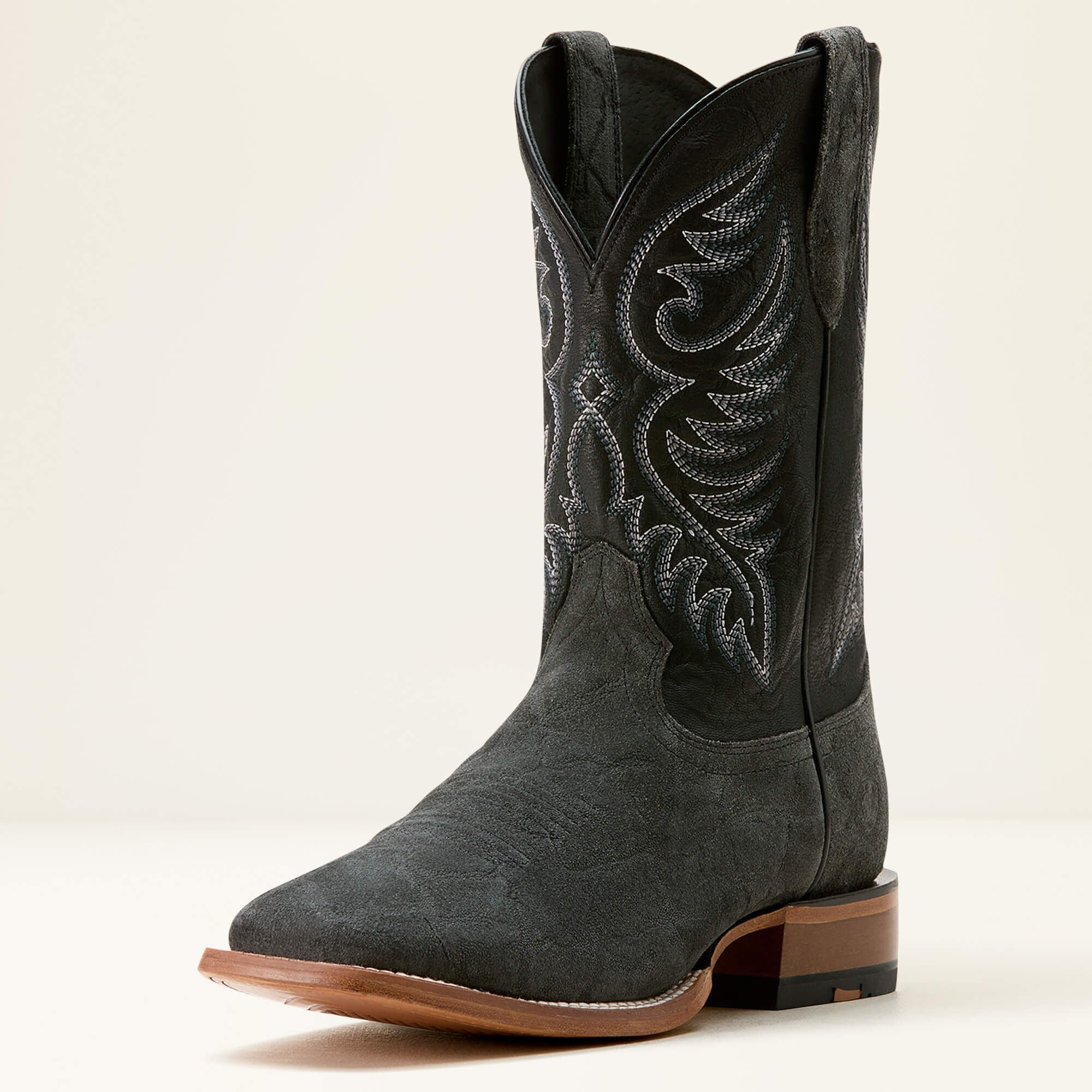 Wiley Wide Square Toe Cowboy Boot Men - BLACK ELEPHANT ROUGHOUT PRINT/BAYOU BLAC