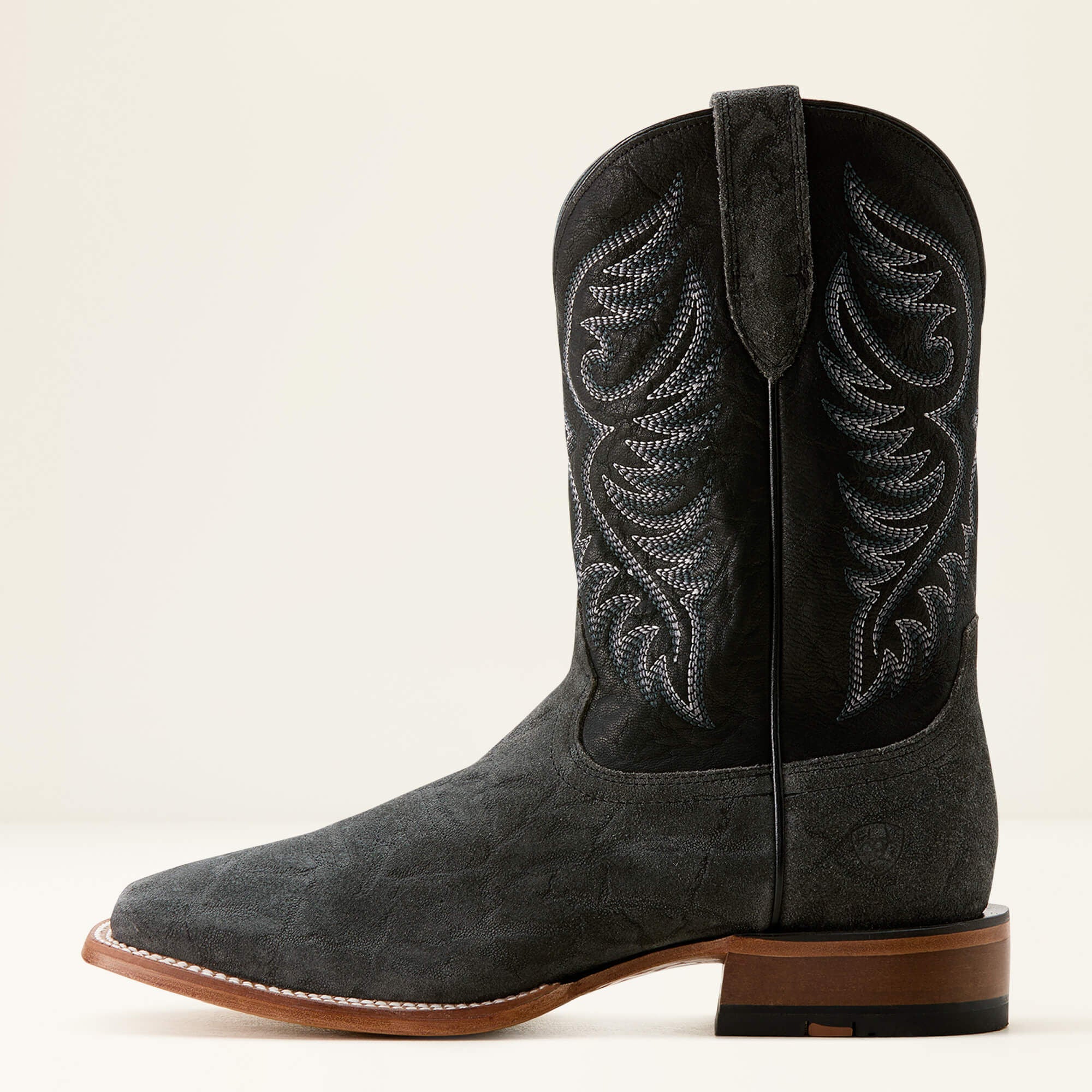 Wiley Wide Square Toe Cowboy Boot Men - BLACK ELEPHANT ROUGHOUT PRINT/BAYOU BLAC
