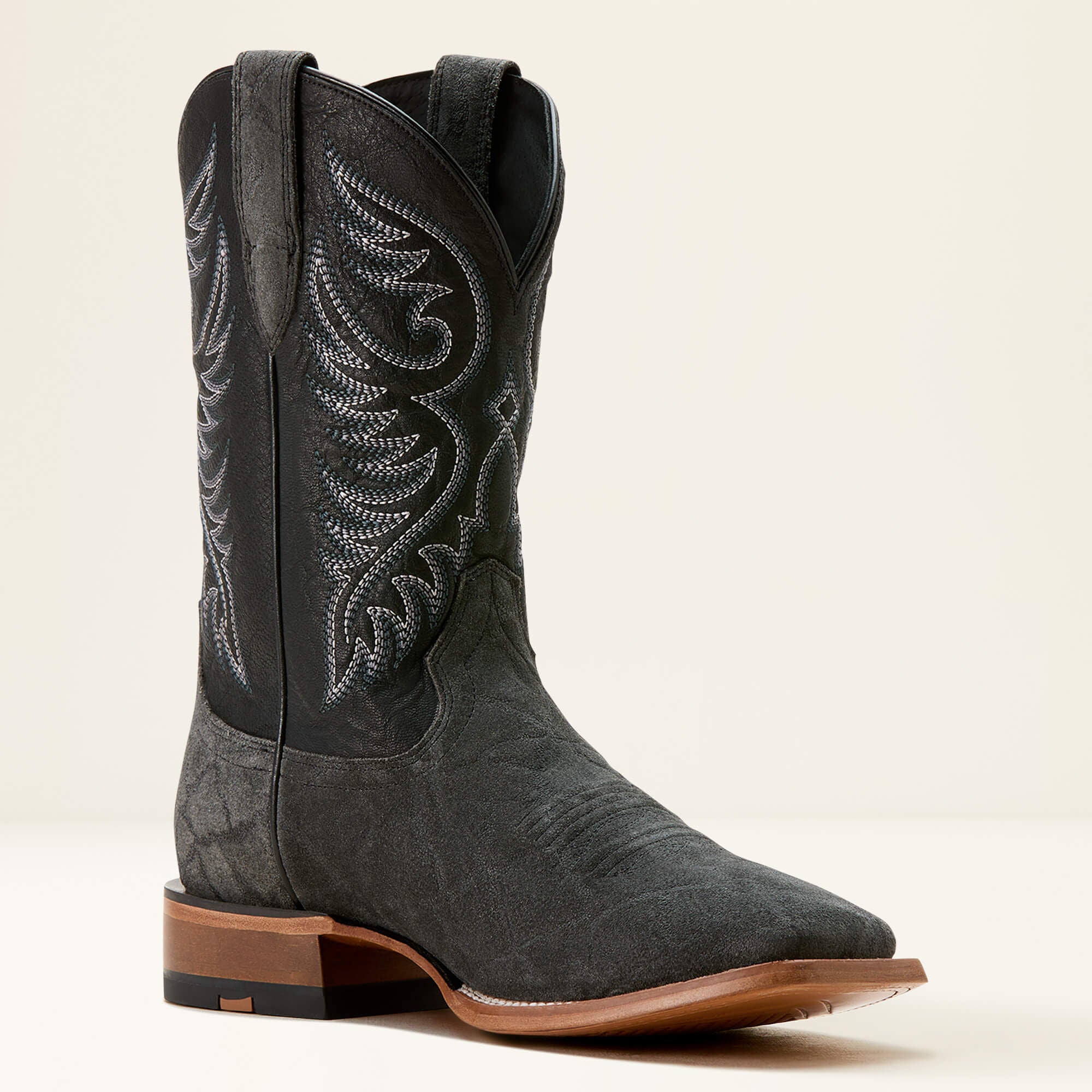 Wiley Wide Square Toe Cowboy Boot Men - BLACK ELEPHANT ROUGHOUT PRINT/BAYOU BLAC