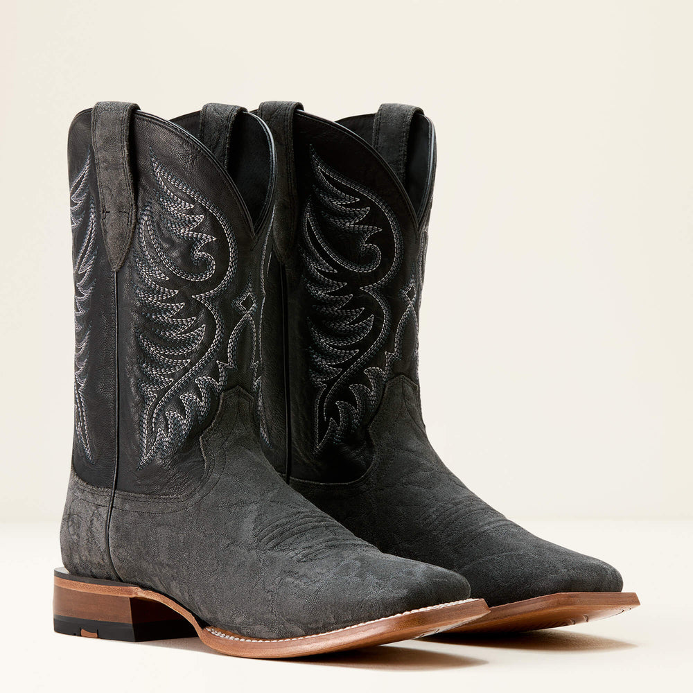 Wiley Wide Square Toe Cowboy Boot Men - BLACK ELEPHANT ROUGHOUT PRINT/BAYOU BLAC